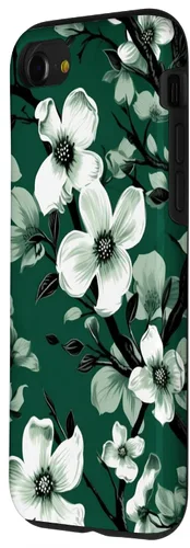Miniatura 2 de White Dogwood Flower Pattern Green Black & White Case for iPhone 17