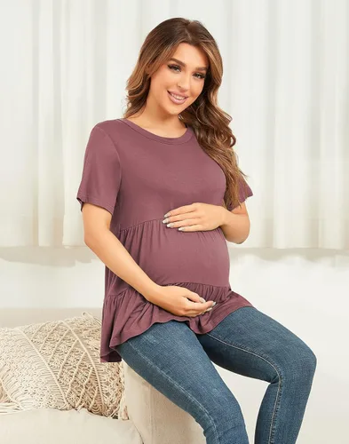 Miniatura 5 de Xpenyo Camisetas de maternidad para mujer de manga corta escalonadas básicas casual para embarazo