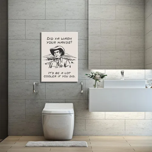 Miniatura 4 de Cuadros enmarcados de vaquero retro en blanco y negro para la pared de la cocina ¿Lavaste tus manos? Impresiones en lienzo, imágenes divertidas