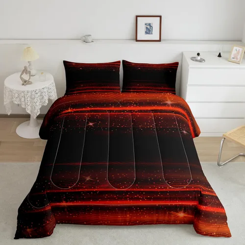 Juego de edredón de color rojo y negro degradado, juego de ropa de cama de galaxia espacial para niñas, tamaño matrimonial, edredón geométrico de