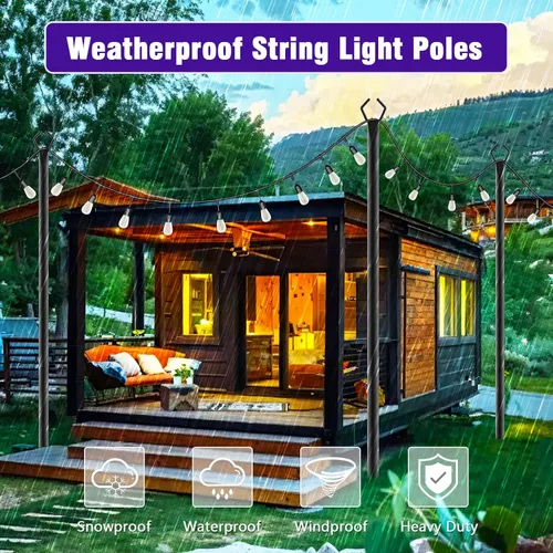 Miniatura 5 de zoegi Paquete de 2 postes de luz de 10 pies, postes de luz para luces exteriores con tenedor, soportes de luces colgantes para exteriores, soporte