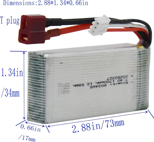 Miniatura 2 de Blomiky Paquete de 2 baterías Lipo de 7.4V 1600mAh 12.58Wh 30C con enchufe T y cables USB para camiones RC a escala 1:10 200E 9200 9200E 9205E 9206E