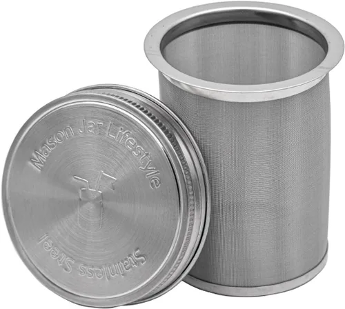 Filtro de acero inoxidable para café y té de 16 onzas para tarros Mason con tapa y 2 sellos de silicona (sin tarro)