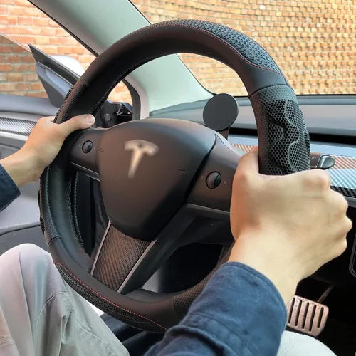 Miniatura 16 de PINCTROT Comfy Grip - Funda para volante para Tesla Model Y/3 2016-2025 2026 Standard/Highland/Juniper, forma de D de 14 pulgadas tamaño pequeño
