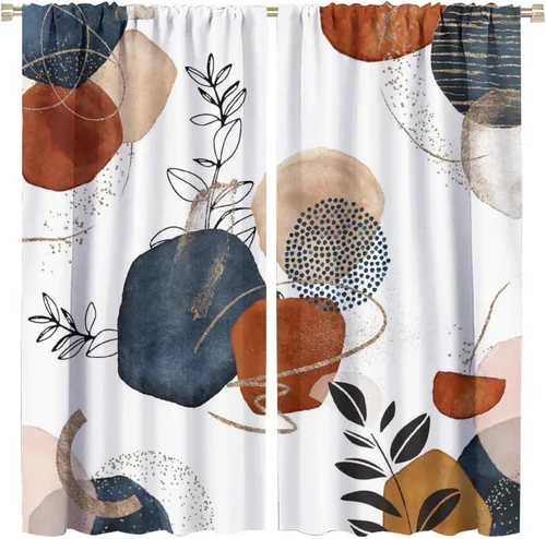 Miniatura 10 de Cortinas de hojas de otoño de mediados de siglo, cortinas opacas con aislamiento térmico y bolsillo para barra, 2 paneles de 45 pulgadas de largo x