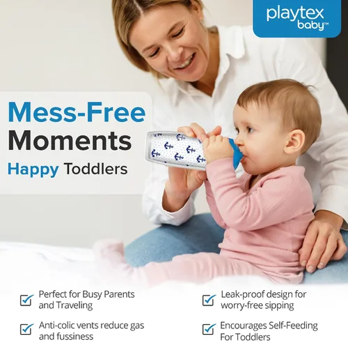 Miniatura 7 de Playtex Baby Sipsters - Vaso para sorber de boquilla dura para más de 12 meses, 9 onzas (2 unidades), diseño de ancla azul y velero, botella de agua