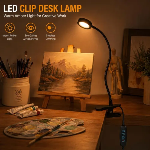 Miniatura 7 de Lámpara de escritorio USB con clip con 3 modos de color, brillo ajustable, cuello de cisne, temporizador de 1 minuto, luz de libro para leer libro