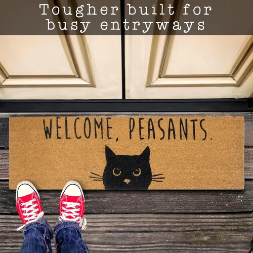 Miniatura 3 de Felpudo de bienvenida con diseño de campesinos y gatos, 50 x 15 pulgadas, regalo de gato negro, tapete de bienvenida grande para áreas cubiertas