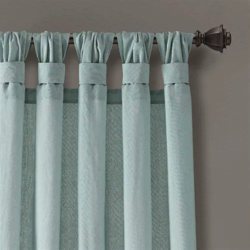 Miniatura 3 de Lush Decor Par de cortinas de ventana con solapas anudadas de yute, 45" x 84", azul