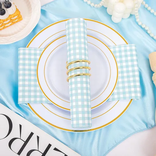 Miniatura 6 de WDF Paquete de 150 servilletas de papel azul bebé, 3 capas, desechables, color azul y blanco, servilletas de cena de invitados de papel para baño