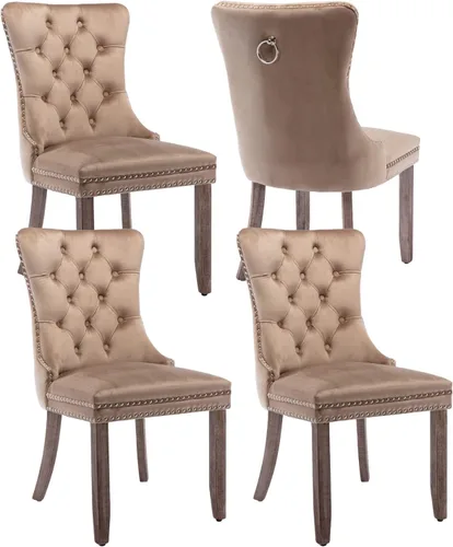 Miniatura 27 de Shenyon Juego de 2 Sillas de Comedor de Terciopelo Gris, Sillas de Comedor Tapizadas con Ribete de Anilla Trasera y Patas de Madera Maciza, Sillas