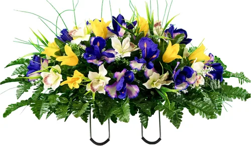 Sympathy Silks Flores artificiales para cementerios – Tulipanes realistas y vibrantes, decoraciones para tumbas al aire libre - Silleta de 76 cm de