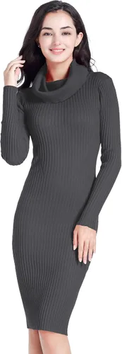 Miniatura 2 de v28 Vestido de suéter suave acanalado ajustado y elástico de manga larga para mujer