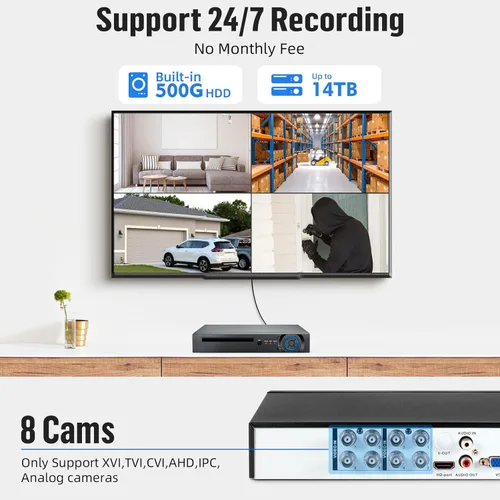 Miniatura 2 de Fuers Sistema de cámara de seguridad de vigilancia H.265+ de 8 canales con detección humana AI, 2 cámaras domo con cable 2592TVL de 5MP