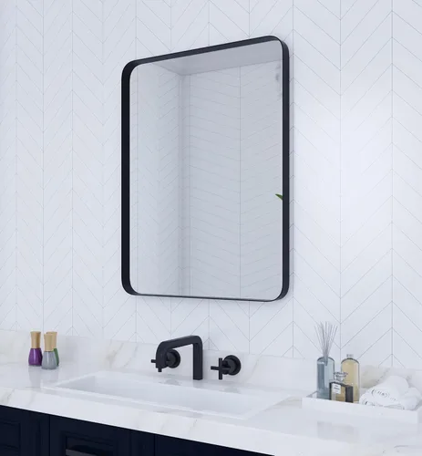 Miniatura 11 de VocalStar - Espejo de baño negro para pared, espejo de tocador de pared de baño con marco de metal rectangular redondeado de 24 x 36 pulgadas
