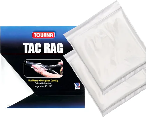 Tourna Tac Rag - Paño de agarre pegajoso para tenis, pickleball y deportes (paquete de 2) - Potenciador de agarre para manos y asas, sin residuos,
