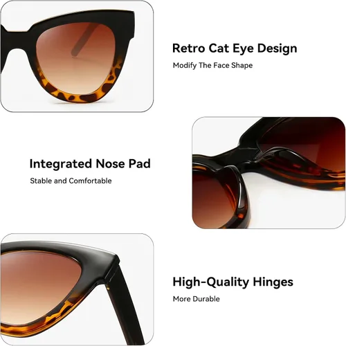 Miniatura 3 de Dollger Gafas de sol retro de ojo de gato para mujer y hombre, estilo vintage, cuadrado, tortuga, concha, moda