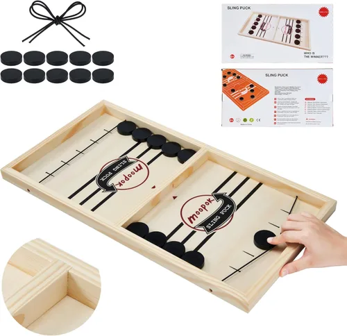 Miniatura 10 de moopok - juego de discos de eslinga rápida, juego de juegos de eslinga, juego de mesa 2 en 1, juego de hockey sobre hielo, juegos de mesa ganadores