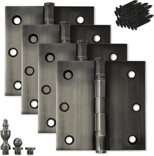 Miniatura 12 de Bisagra de puerta de latón macizo, rodamiento de bolas pulido de 3.5 x 3.5 pulgadas con puntas decorativas de rosca incluidas, juego de 2 bisagras