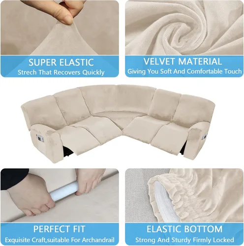Miniatura 2 de Funda para sofá esquinero, funda elástica de terciopelo, protector de sofá esquinero, funda para sofá esquinero, funda reversible para sofá Beige