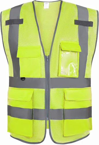 Miniatura 14 de Dazonity Chaleco de seguridad de malla de alta visibilidad con múltiples bolsillos y cremallera, apto para hombres y mujeres, trabajo, construcción