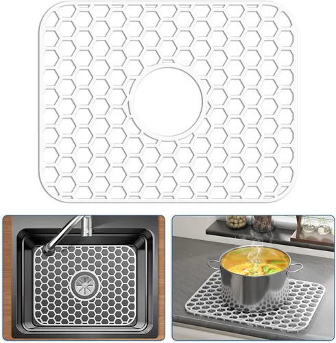 Miniatura 49 de Bestjing Tapete de silicona para fregadero - Protectores para fregadero de cocina con drenaje central, accesorio de rejilla de cocina de 26" x 14