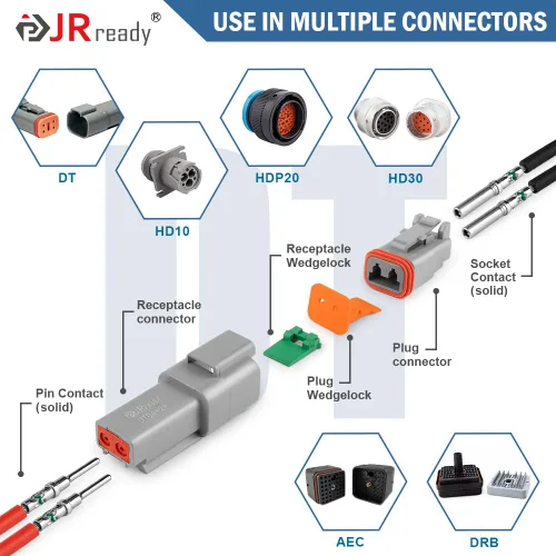 Miniatura 3 de JRready ST6443 Kit de pines Deutsch, pines sólidos Deutsch, kit de contactos de barril cerrado tamaño 12 16 20 terminales machos y enchufes hembra