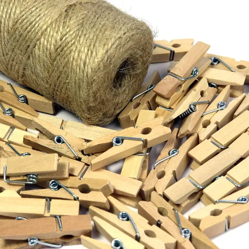 Miniatura 4 de Mini pinzas de madera natural, 60 unidades, 1.4 pulgadas, clips de papel fotográfico para álbumes de recortes, artes y manualidades, fotos colgantes