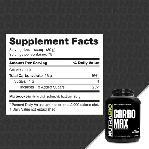 Miniatura 2 de NutraBio CarboMax Maltodextrina en polvo – Polvo de carbohidratos para energía sostenida – Rico en calorías para aumento muscular y de peso – Sin