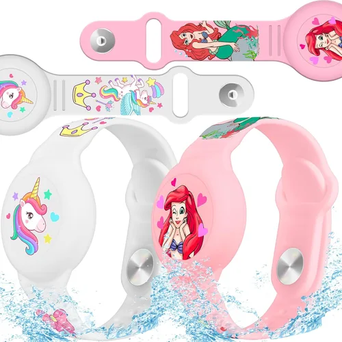 Miniatura 10 de Pulsera impermeable de Airtag para niños [Paquete de 2], lindo soporte de Air Tag con diseño oculto de dibujos animados para niños con cobertura