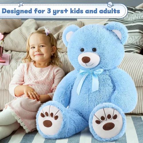 Miniatura 8 de MorisMos Oso de Peluche Azul Gigante, Peluche Grande de 36 pulgadas para Baby Shower, Oso de Tamaño Real para Niños, Niñas, Novia en Cumpleaños, San