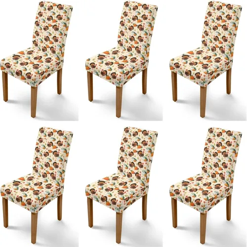 Miniatura 19 de Rnyleeg Thanksgiving Chair Covers for Living Room No Arms Turkey Pumpkin Stretch Dining Chair Covers Set of 6 Soft Washable Kitchen Chair Protector