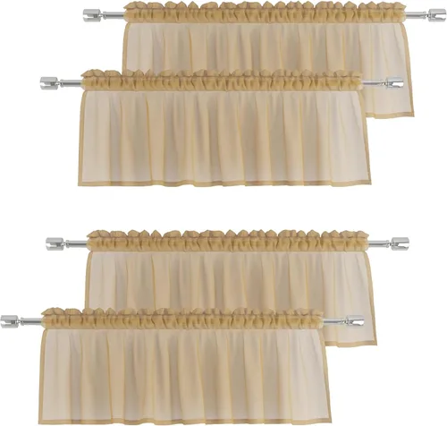 Miniatura 18 de Cenefas traslúcidas beige de 18 pulgadas, cortinas para ventana de sala de estar, dormitorio, cocina, mini paneles de cortina cortos pequeños