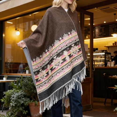 Miniatura 111 de Poncho chal para mujer, suéteres suaves y cálidos para mujer, parte delantera abierta, poncho de viaje para otoño, invierno y primavera
