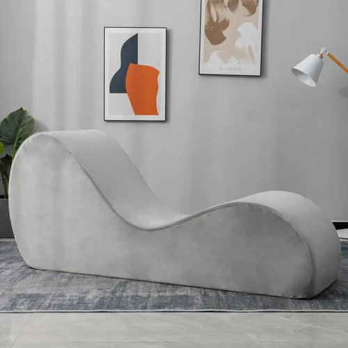 Miniatura 5 de Zenosyne Sillón de yoga, tumbona con funda lavable, bolsillos laterales, parte inferior antideslizante para dormitorio, silla de yoga para Gris