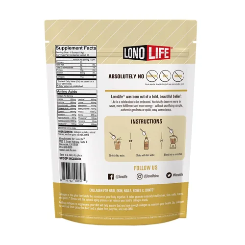 Miniatura 2 de LonoLife - Péptidos de colágeno con sabor a vainilla con 0.35 onzas de proteína, apto para paleo y keto, recipiente de 8 onzas - El embalaje puede