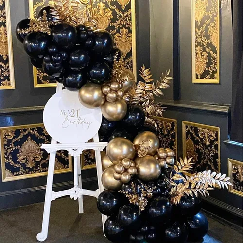 Miniatura 4 de Globos negros y dorados, kit de 50 globos de 12 pulgadas, globos de látex negros para decoraciones de cumpleaños, año nuevo, boda, graduación
