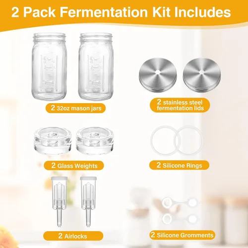 Miniatura 2 de Kit de fermentación de tarros Mason de 32 onzas, chucrut/decapado con 2 tarros de fermentación, 2 tapas de fermentación, 2 pesos de fermentación