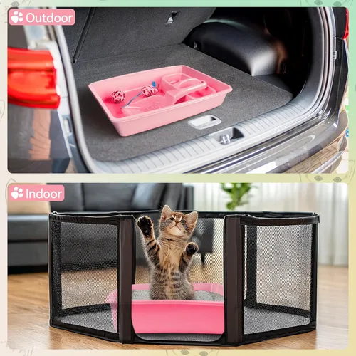 Miniatura 6 de PAWISE Kit de caja de arena para gatos recién nacidos, kit de 5 piezas con bandeja de arena de entrada baja, cuchara, cuencos de alimentación y Rosa