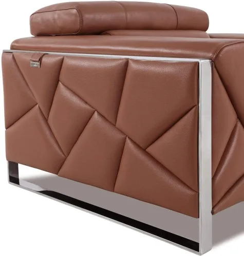 Miniatura 9 de BlackJack Furniture Gianni - Sofá de cuero italiano de grano superior con reposacabezas ajustables de 9 posiciones, patrón geométrico contemporáneo