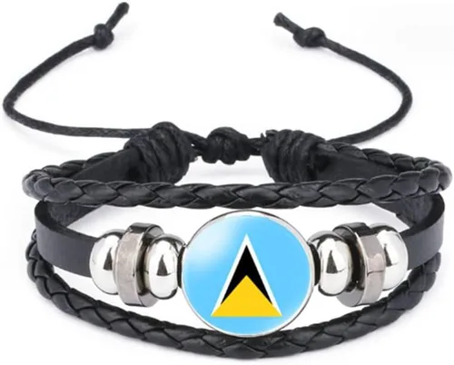 Miniatura 72 de vmcoatdu Mundial Muchas Banderas Nacionales Brazalete Retro de Aleación de Cuero para Pulsera de Cuerda Trenzada de Bandera Nacional