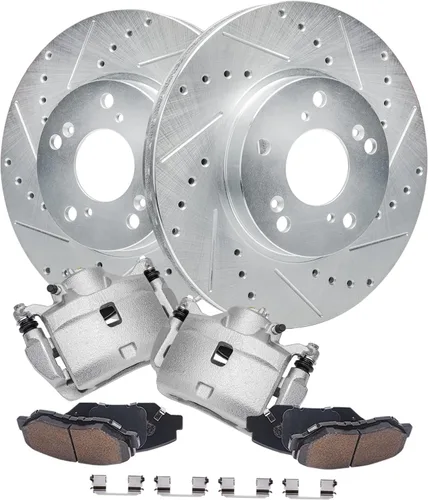Miniatura 24 de Detroit Axle - Kit de freno trasero para Mercedes-Benz ML320 1998-2003, rotores de freno de disco ranurados perforados 03-05 ML350 Pastillas