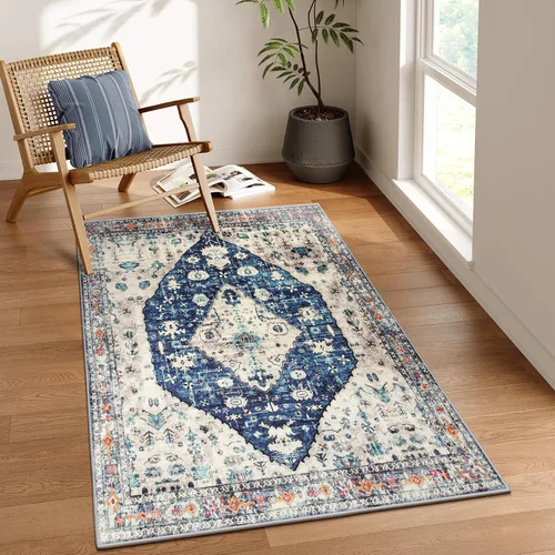 Miniatura 19 de Lahome Alfombra tribal bohemia de 2 x 3 pies, alfombra verde pequeña para entrada, suave, antideslizante, lavable, alfombra de baño bohemia de pelo