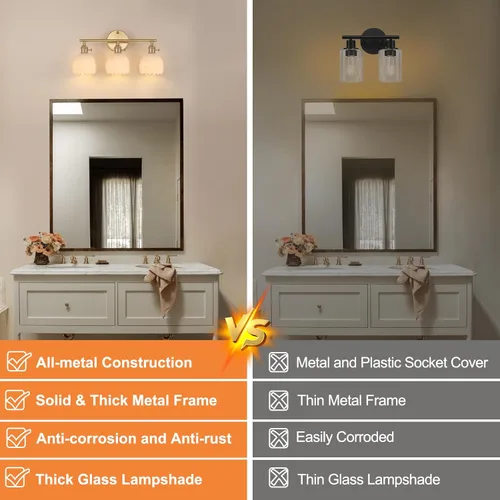Miniatura 3 de Shenmoyl Accesorios de Iluminación para Baño, Lámpara de Pared de Tocador de Latón de 3 Luces Sobre Espejo con Pantalla de Cristal Tulipán Blanco