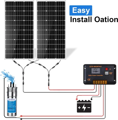 Miniatura 5 de ECO-WORTHY Kit de bomba de pozo solar, bomba de agua sumergible de 12 V CC con panel solar de 200 W para áreas fuera de la red, pozos profundos