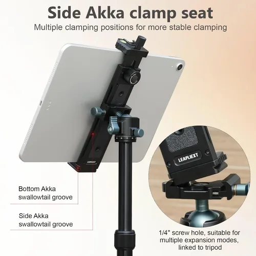 Miniatura 4 de Soporte para iPad de aleación de aluminio para trípode, compatible con iPad mini y tabletas de 5-8.8 pulgadas, tornillo de 1/4 pulgadas y liberación