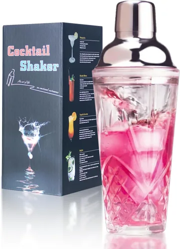 Coctelera de cristal, 14.5 onzas, coctelera de Martini con colador para barras, whisky, cócteles, color plateado