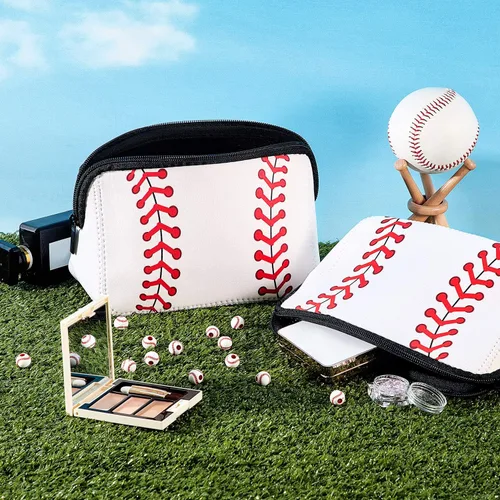 Miniatura 7 de Boao 2 bolsas pequeñas de maquillaje de béisbol, bolsa de cosméticos, regalo de béisbol, impermeable, neceser con cremallera, bolsa de viaje