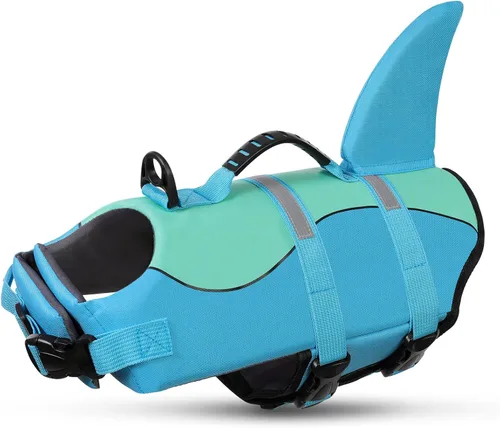 Miniatura 30 de Queenmore - Chaleco salvavidas Ripstop de tiburón para perro, ajustable, con alta flotabilidad y asa de rescate duradera, para perros pequeños