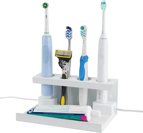 Miniatura 7 de Adorila Soporte eléctrico para encimera de cepillo de dientes con piedra de diatomita, organizador de lavabo de baño o estante montado en la pared